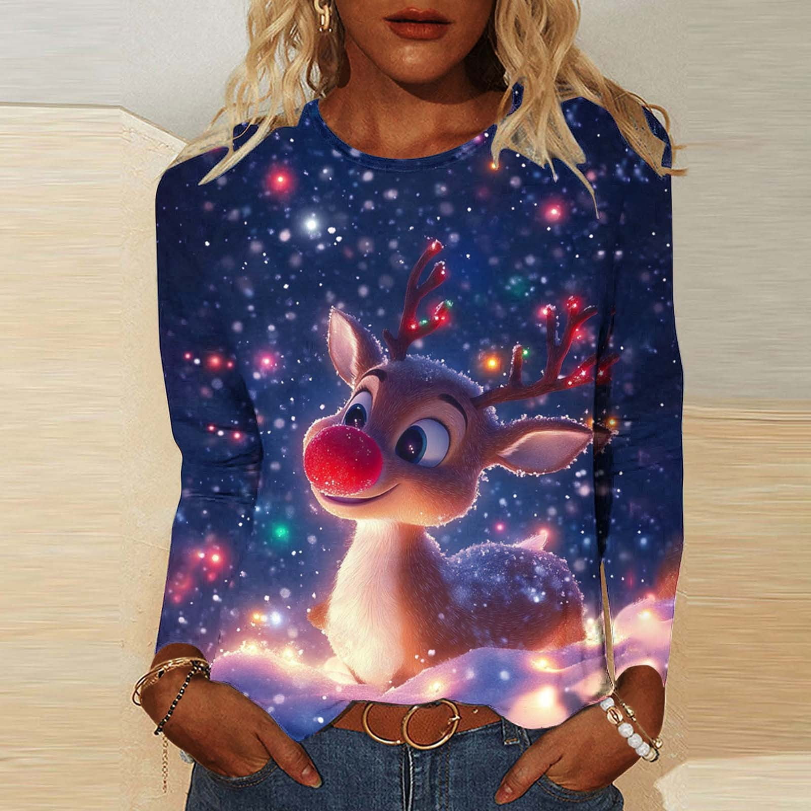Ailaofu Ugly Christmas Shirts for Women Graphic Funny 3/4 Sleeve T — free download