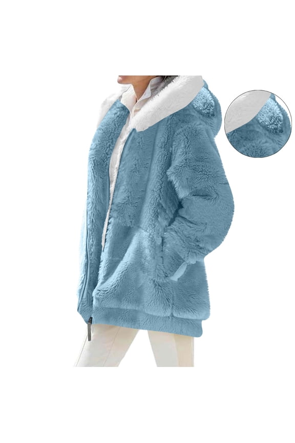 Winter Coats for Women Fleece Zip Up Jackets Warm Plush Hooded Plus Size Winter Coats Oversized Fuzzy Jackets