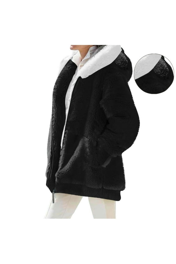 Winter Coats for Women Fleece Zip Up Jackets Warm Plush Hooded Plus Size Winter Coats Oversized Fuzzy Jackets