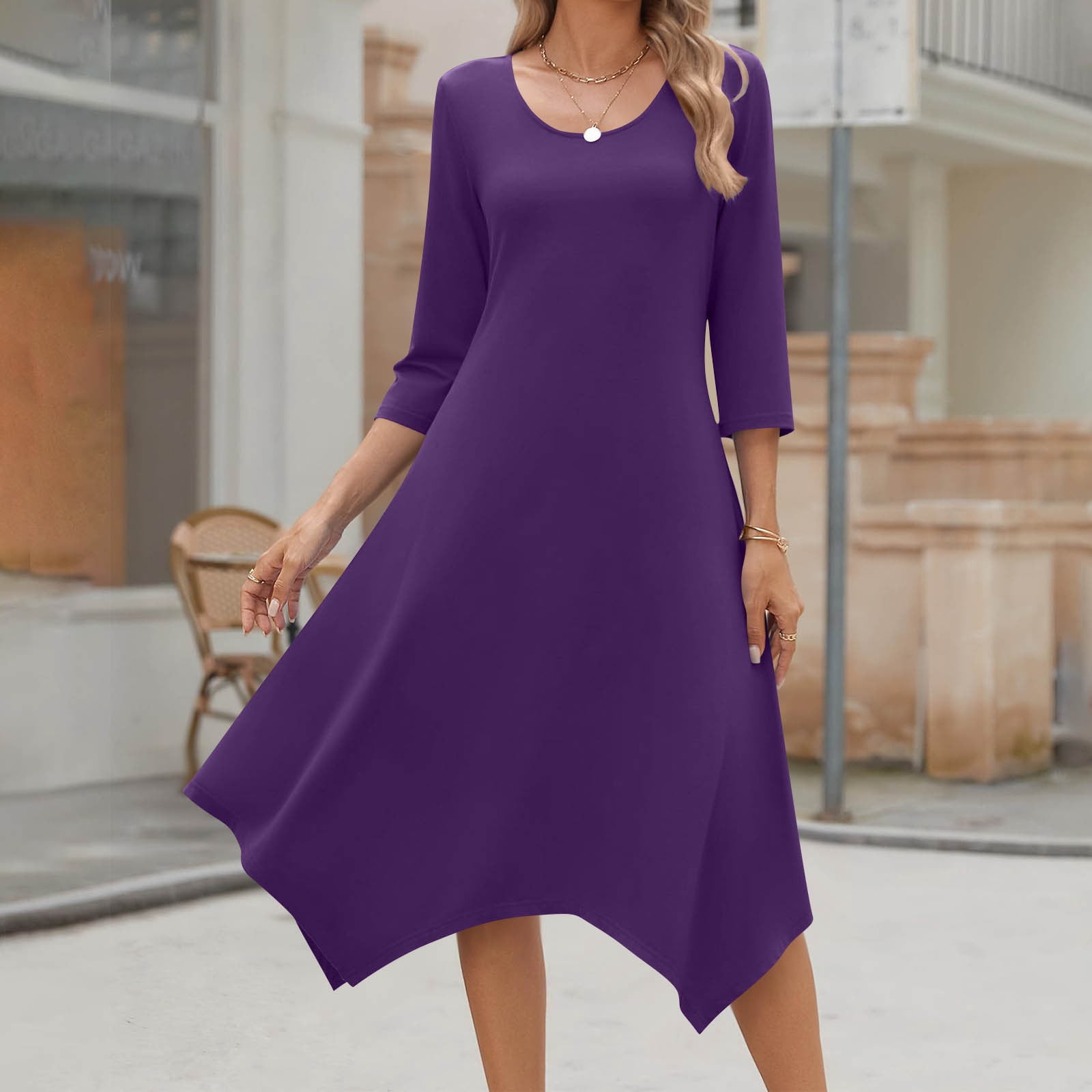 Ailaofu Women 3/4 Sleeve Dress Casual Dresses with Pockets 2025 Fall A Line  Dress Elegant Formal Modest Dresses - Walmart.com