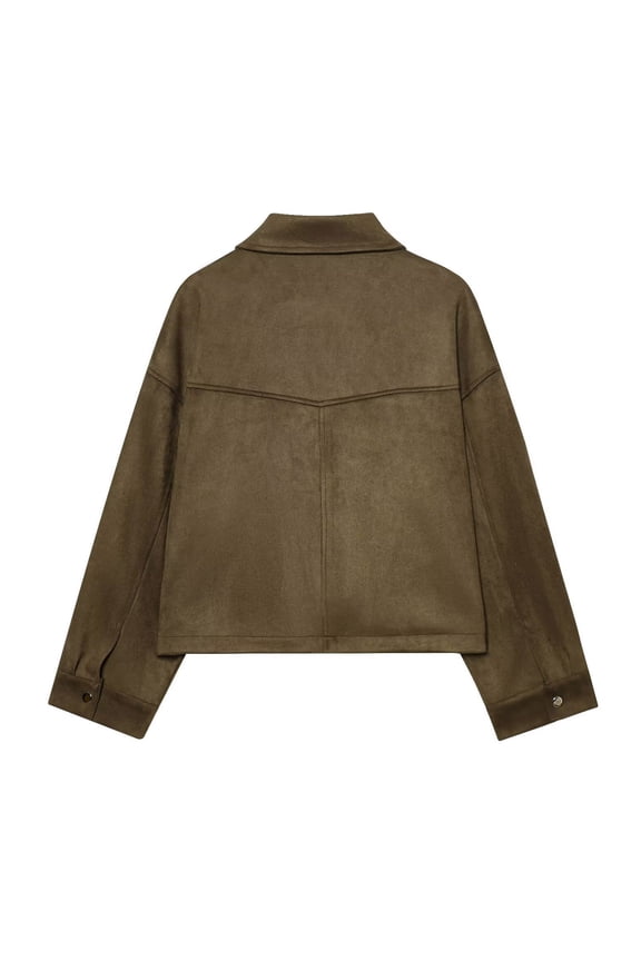 Women Flip Pocket Shoulder Badge Collar Suede Texture Loose Pilot Jacket Autumn New Coat Outerwear