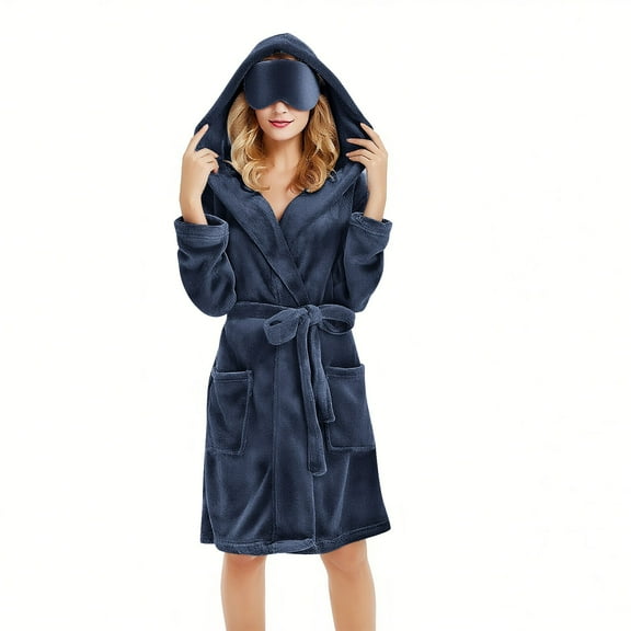 Ailaofu Women Hooded Fleece Robe, Short Plush Robes for Womens With Hood Soft Warm Spa Bathrobe