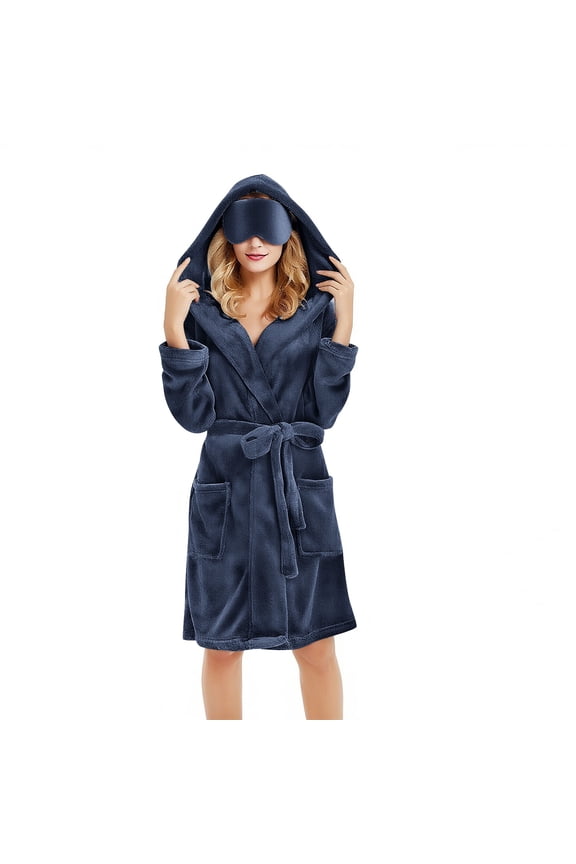 Women Hooded Fleece Robe, Short Plush Robes for Womens With Hood Soft Warm Spa Bathrobe