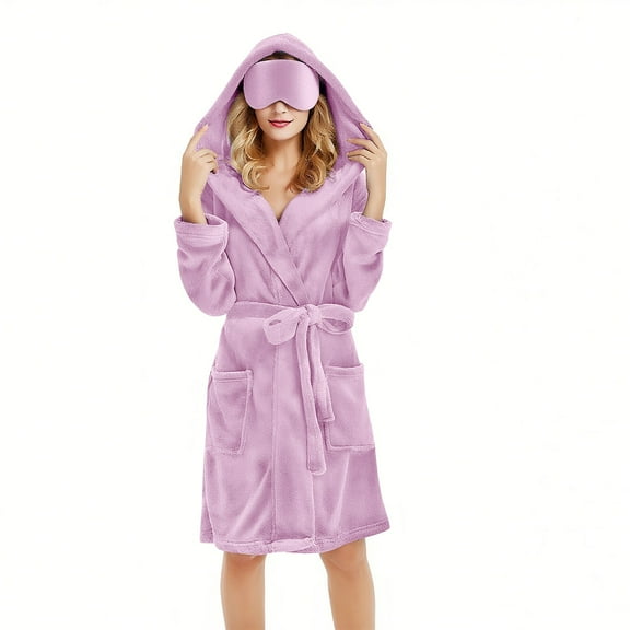Ailaofu Women Hooded Fleece Robe, Short Plush Robes for Womens With Hood Soft Warm Spa Bathrobe