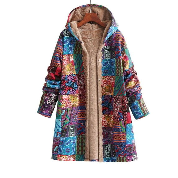 Ailaofu Women Long Casual Hooded Jacket Coat Print with Pockets