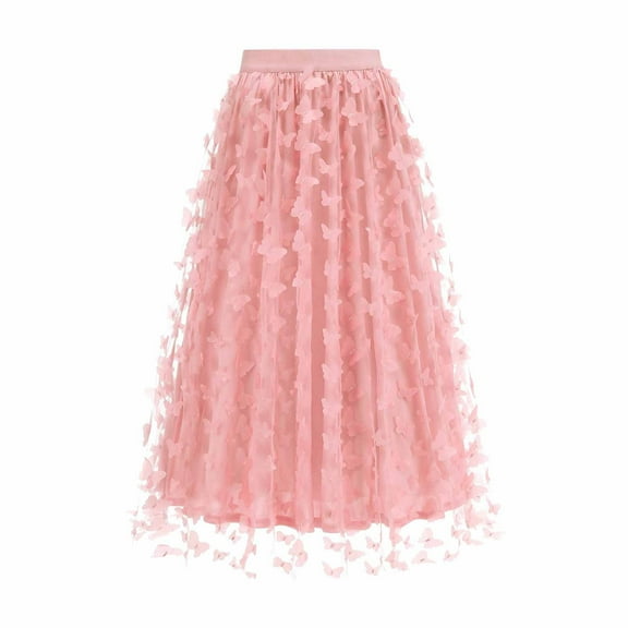 Ailaofu Women Midi Long Length Dressy Casual Trendy Summer Tulle A-Line Floral High Waist Skirt Ruffle Hem Party Skirts