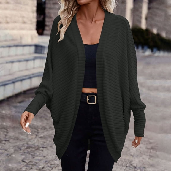 Ailaofu Women Oversized Open Front Cardigan Sweaters Ribbed Knit Batwing Sleeve Cardigans Casual Solid Loose Fit Sweater Coat