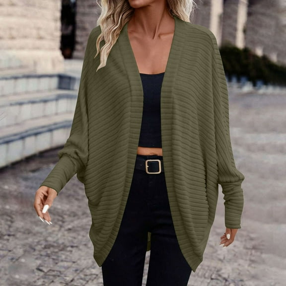 Ailaofu Women Oversized Open Front Cardigan Sweaters Ribbed Knit Batwing Sleeve Cardigans Casual Solid Loose Fit Sweater Coat