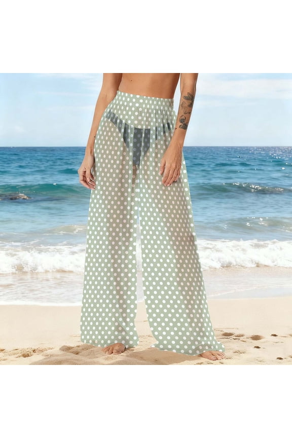 Women Sheer Mesh Pants See Through Bikini Bottom Swimsuit Cover up Wide Leg Beach Pants