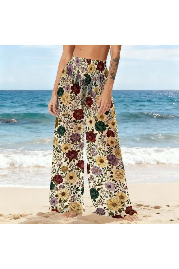 Women Sheer Mesh Pants See Through Bikini Bottom Swimsuit Cover up Wide Leg Beach Pants