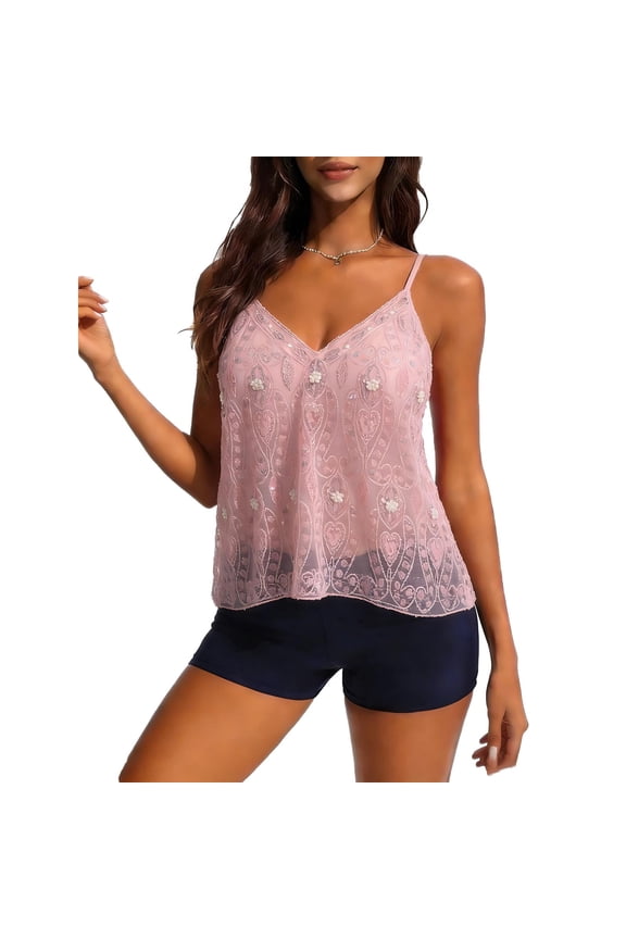 Women V Neck Sequin Tank Top See Through Strap Camisole Beaded Top Going Out Party Outfits