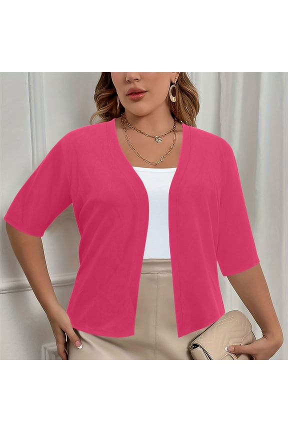 Women's 3/4 Sleeve Cropped Cardigan Knit Sweaters Lightweight Open Front Shrug Bolero