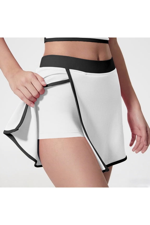 Women's Athletic Skort with Built-in Shorts -Tennis Skirt, High Waisted Side Slit Yoga Skirt with Trim