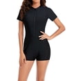 thumbnail image 1 of Ailaofu Women's Boyleg One Piece Rash Guard Zip Front Short Sleeve Full Body Surfing Swimsuit, 1 of 6
