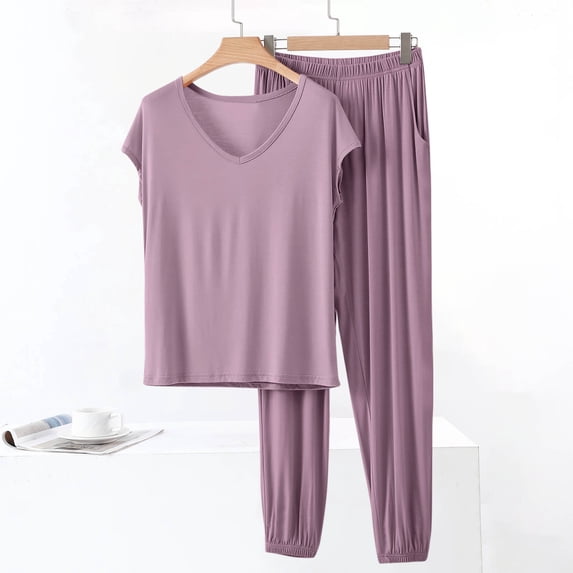 Ailaofu Women's Buttery Soft Modal Pajama Set - Breathable 2-Piece Lounge Sleepwear with Elastic Waist