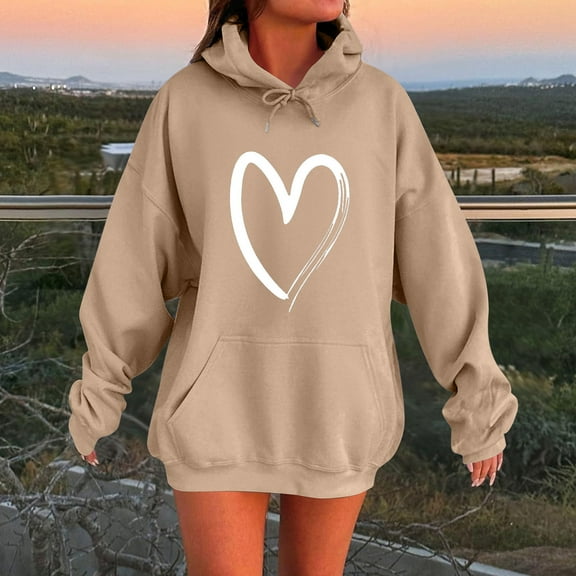 Ailaofu Women's Casual Heart Print Long Sleeve Pullover Hoodie Sweatshirt Tops