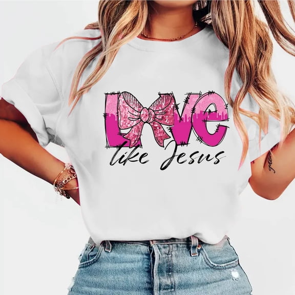 Ailaofu Women's Casual Heart Print T Shirts Summer Funny Short Sleeve Tops