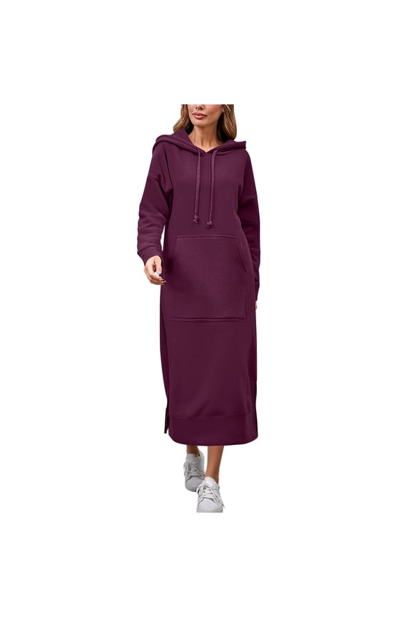 Women's Casual Pocket Slim Pullover Maxi Hoodie Dress