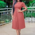 thumbnail image 1 of Ailaofu Women's Casual Solid Color Short Sleeve Crew Neck Pleated Dress Back Zip Ruffle Midi Dress for Women, 1 of 5