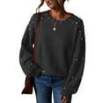 thumbnail image 1 of Ailaofu Women's Chunky Sweater Crewneck Sweatshirt Knit Lantern Sleeve Oversized Pullover Sweater with Pearls, 1 of 7