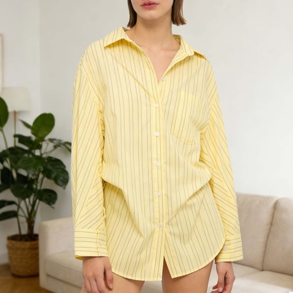 Ailaofu Women's Cotton Button Down Shirts Long Sleeve Collared Casual Shirt Office Work Blouse Tops