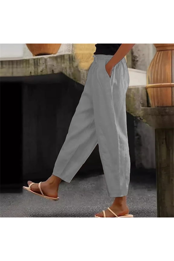 Women's Cotton Linen Pants Casual Harem Pants Elastic Waist Beach Boho Yoga Trousers