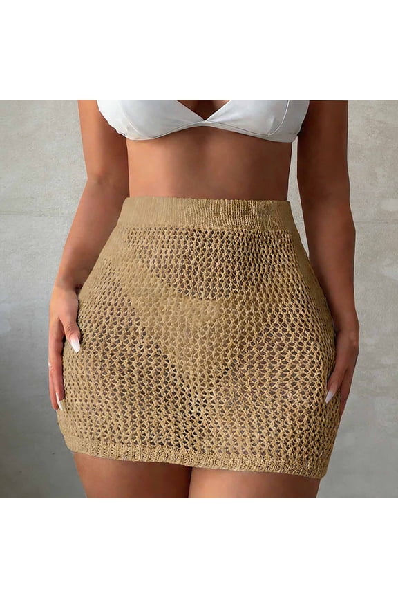 Women's Crochet Beach Mini Skirt Knit Scallop Hem Cut Out Bikini Swimsuit Cover Up Skirts
