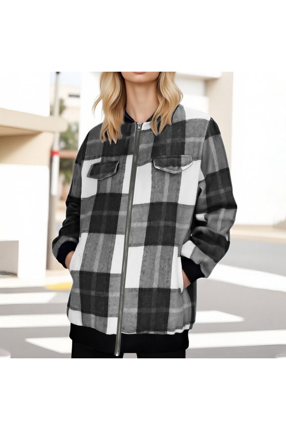 Women's Cropped Jacket Stand Collar Long Sleeve Zip Up Jackets Bomber Jacket Coats with Pockets