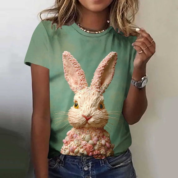 Ailaofu Women's Easter Shirts Easter Bunny Printed T Shirts Funny ...