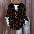 thumbnail image 1 of Ailaofu Women's Elegant Velvet Three-Quarter Sleeve V-Neck Button-Up Retro Casual Print Fashion Top with Trim Three-Quarter Sleeve V-Neck Top/Shirt, 1 of 6