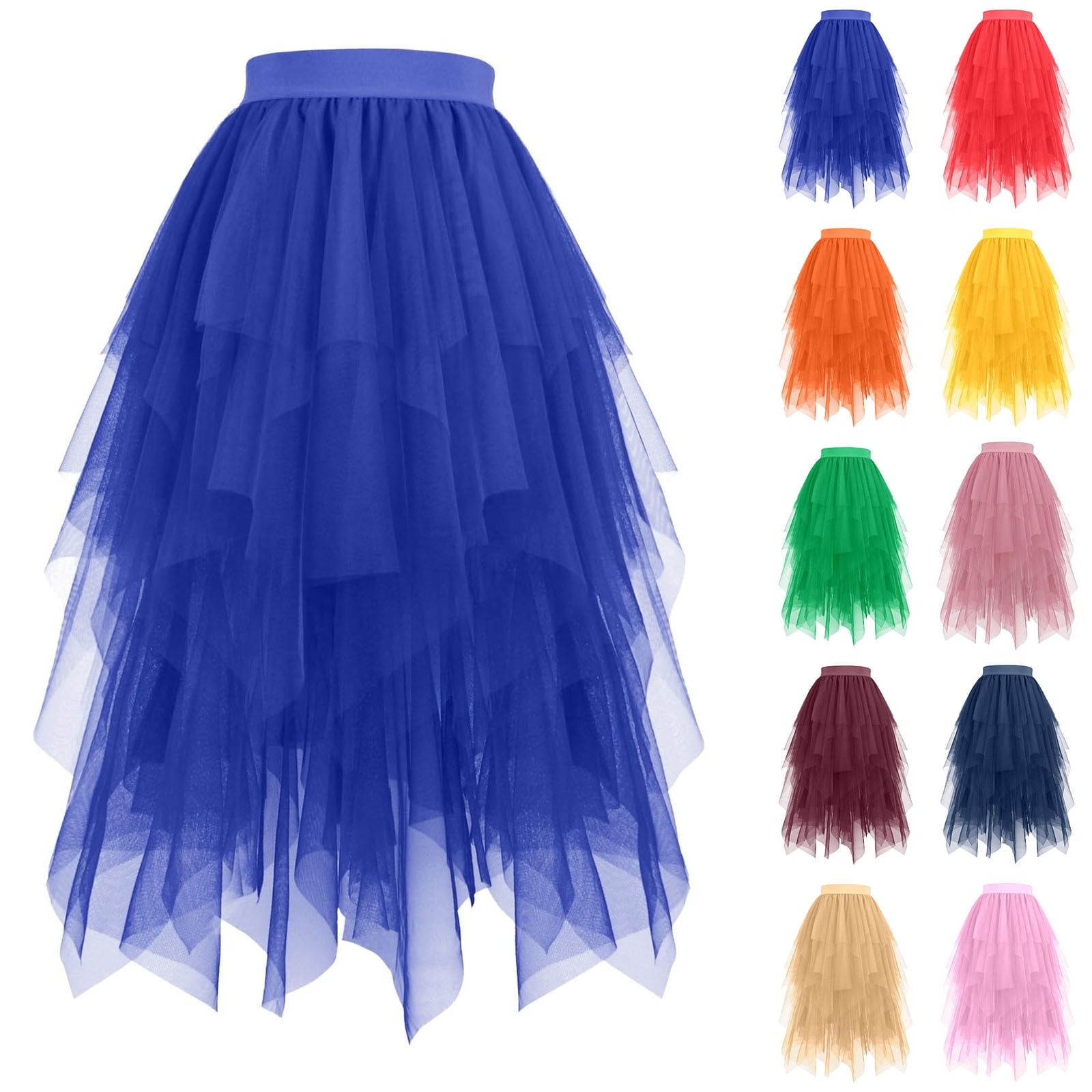 Ailaofu Women's Fashion Tulle Midi Skirt Formal High Low Asymmetrical ...
