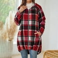 thumbnail image 1 of Ailaofu Women's Flannel Plaid Jacket 2025 Casual Oversized Soft Long Sleeve Lounge Lapel Zipper Hooded Trench Coats, 1 of 6