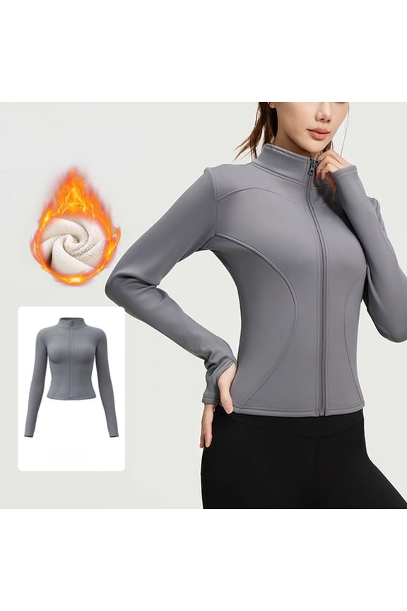 Women's Fleece Lined Running Jacket Athletic Full Zip Track Jackets Slim Fit Workout Tops Yoga Golf Hiking Shirt