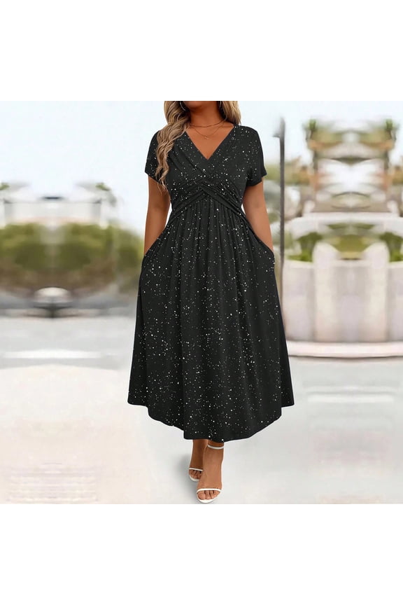 Women's Formal Cocktail Wedding Guest Dress for Women 2026 Short Sleeve Fit and Flare Tea Party Dresses