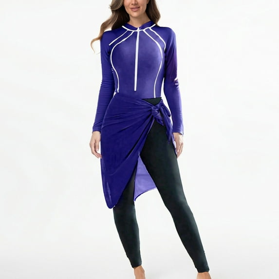 Ailaofu Women's Full Body Rash Guard One Piece Front Zip Swimsuit Long Sleeve Bathing Suit