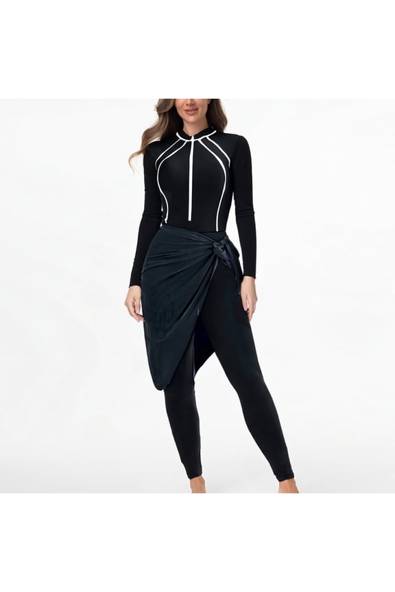 Women's Full Body Rash Guard One Piece Front Zip Swimsuit Long Sleeve Bathing Suit