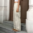 thumbnail image 1 of Ailaofu Women's High Waisted Cargo Pants Straight Wide Leg Pants with Flap Pocket Baggy Cargo Pants Relaxed Fit Y2K Pants, 1 of 5