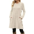 thumbnail image 1 of Ailaofu Women's Knit Dress Long Sleeve Casual Crew Neck Tunic Dresses with Pockets Button Side Fall Winter Trendy Outfits, 1 of 5