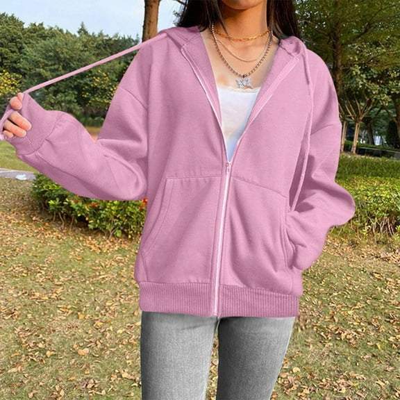 Ailaofu Women's Lightweight Hoodies Full Zip Up Oversized Sweatshirts with Pockets Long Sleeve Thin Casual Hooded Jackets