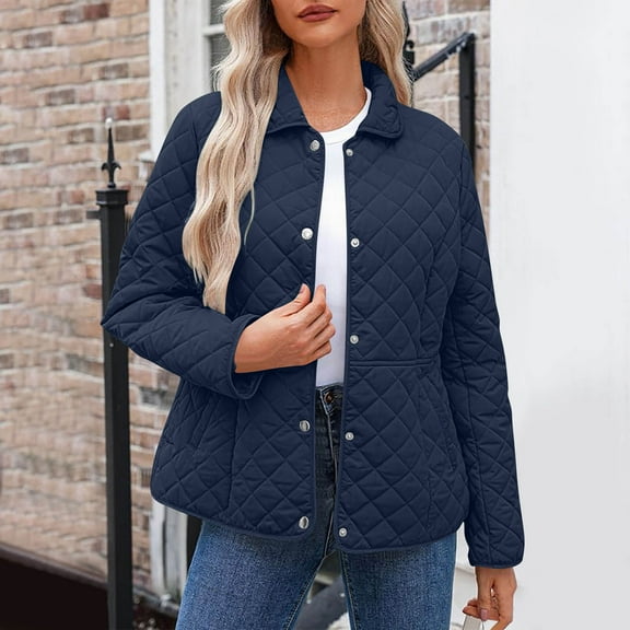 Ailaofu Women's Lightweight Quilted Jacket Fall Button Down Puffer Jackets Loose Fit Stand Collar Warm Coats Outerwear