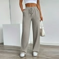 thumbnail image 1 of Ailaofu Women's Linen Pants Elastic Drawstring Waist Straight Leg Trousers with Pocket, 1 of 7