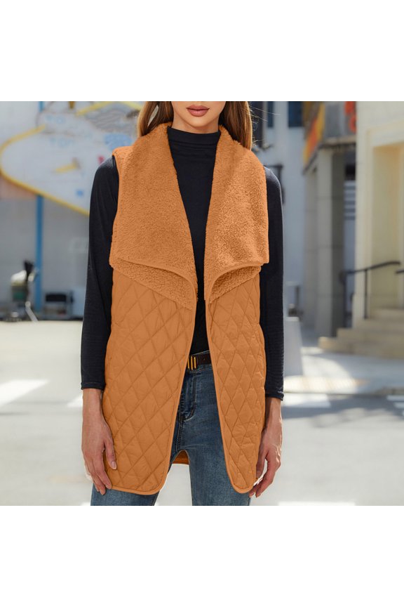 Women's Long Puffer Vest Fleece Jacket Winter Down Sleeveless Coats