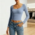 thumbnail image 1 of Ailaofu Women's Long Sleeve Square Neck Crop Tops, Ribbed Knit Slim Fitted Casual Basic Y2K Crop Top Tee Blouse Retro, 1 of 4