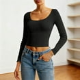 thumbnail image 1 of Ailaofu Women's Long Sleeve Square Neck Crop Tops, Ribbed Knit Slim Fitted Casual Basic Y2K Crop Top Tee Blouse Retro, 1 of 7