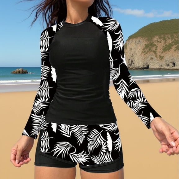 Ailaofu Women's Long Sleeves Athletic Swim Aztec Tankini Sets Swimsuit