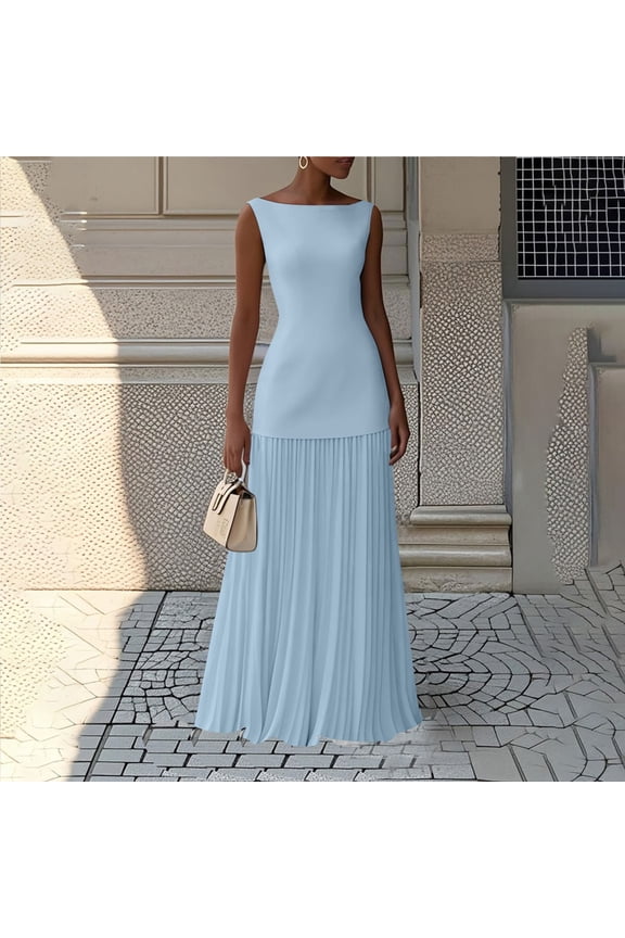 Women's Maxi Sundress Casual Summer 2026 Sleeveless Asymmetrical Drop Waist Patchwork Long Flowy Tank Dresses