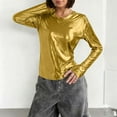 thumbnail image 1 of Ailaofu Women's Metallic T-Shirt Round Neck Long Sleeves Shining Disco Tee Top, 1 of 7