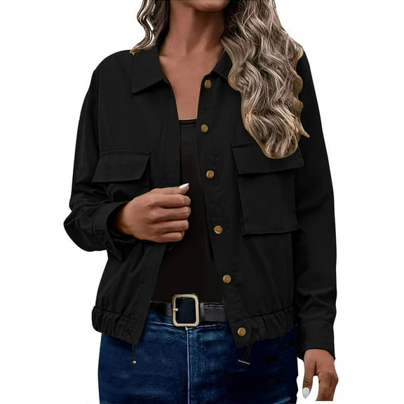 Ailaofu Women's Military Safari Cropped Jackets Button Down Lightweight Oversized Utility Anorak Coat with Pockets