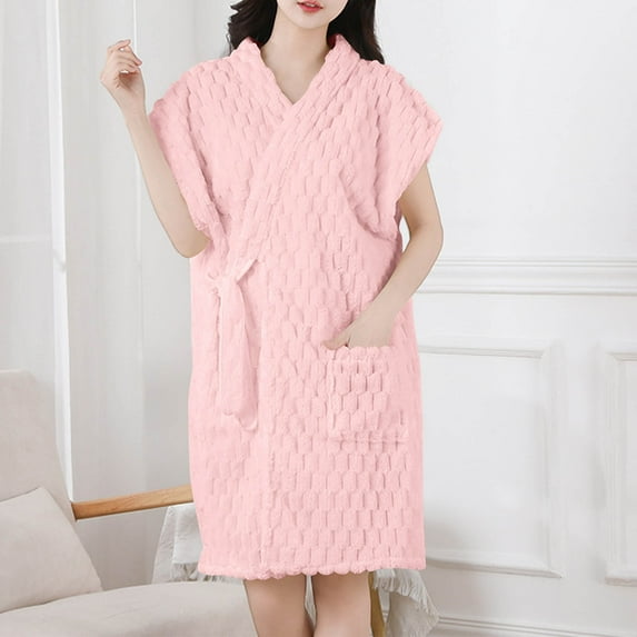 Ailaofu Women's Nightgown Bathrobe Cap Sleeve Pajamas Dress Loose Lounge Sleepwear with Pocket