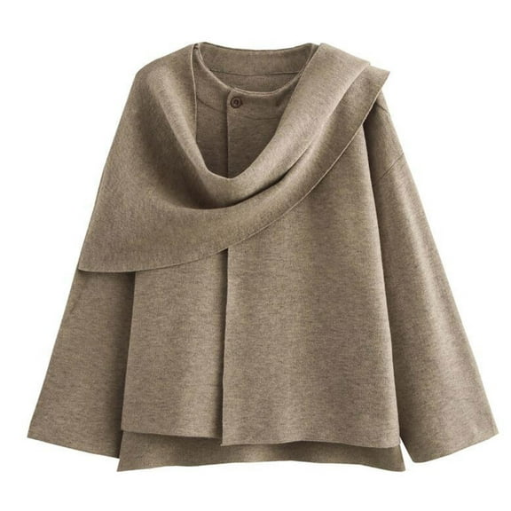 Ailaofu Women's Oversized Scarf Jacket Shawl Wraps Knit Long Sleeve Button Winter Peacoat